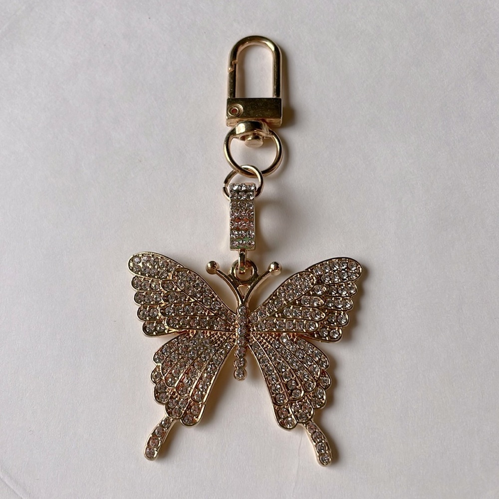 Rhinestone Gold Butterfly Bag Charm Keychain